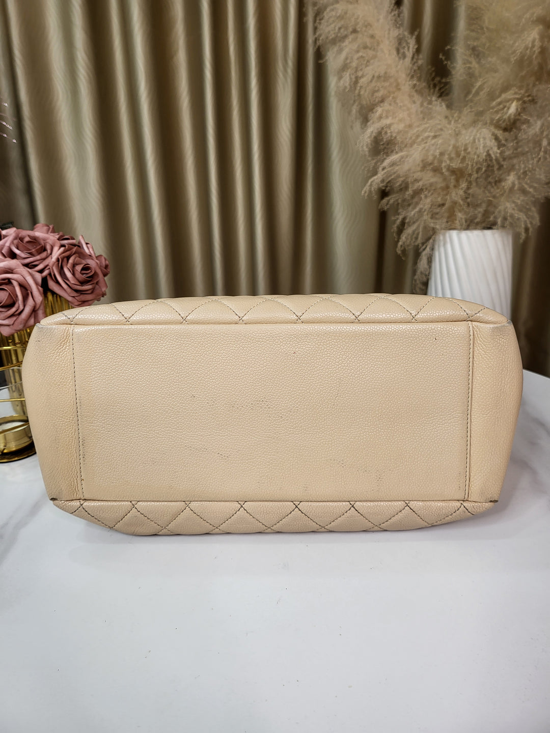 Chanel Caviar Beige Grand Shopping Tote