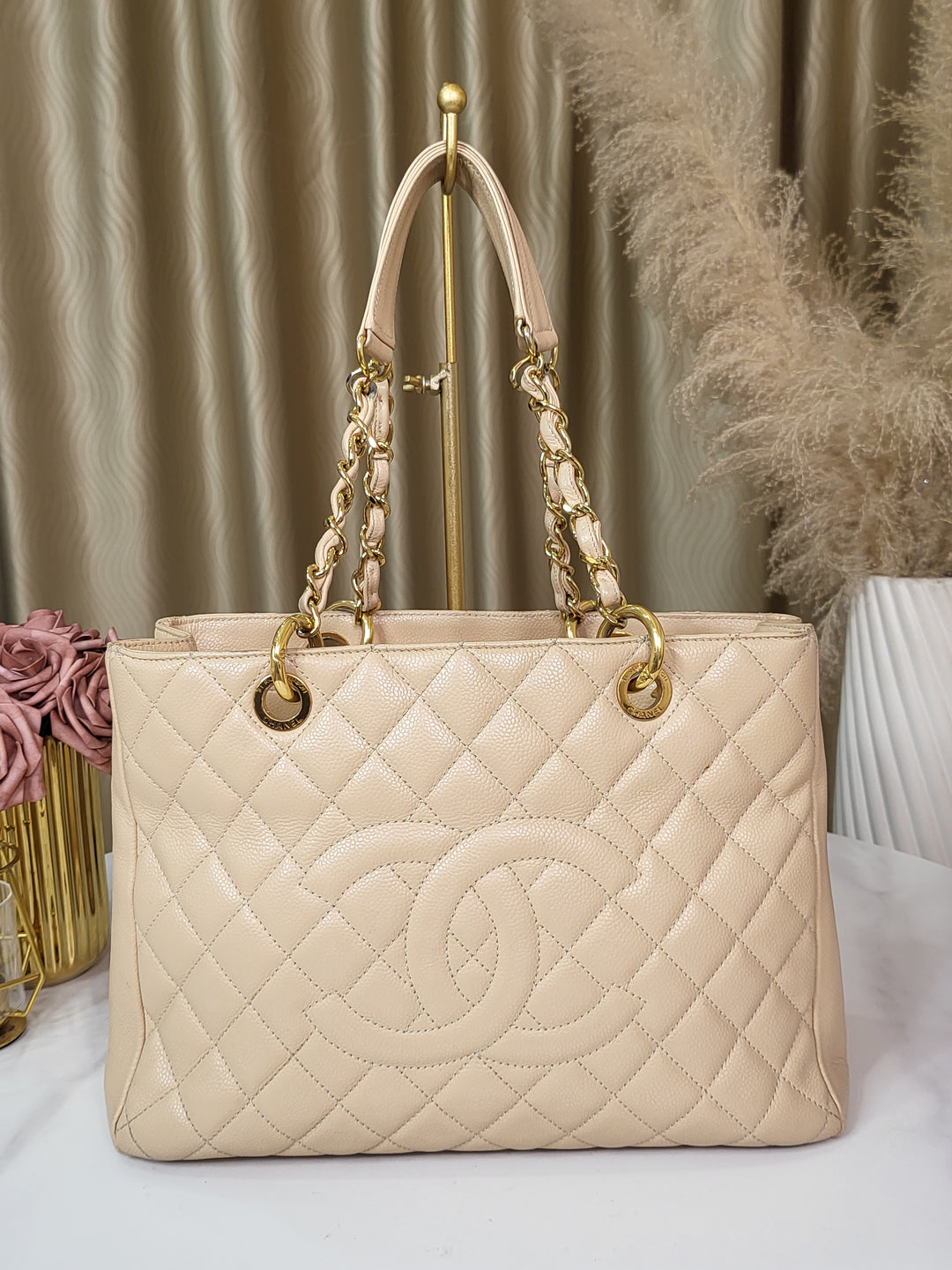 Chanel Caviar Beige Grand Shopping Tote