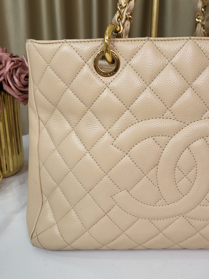 Chanel Caviar Beige Grand Shopping Tote