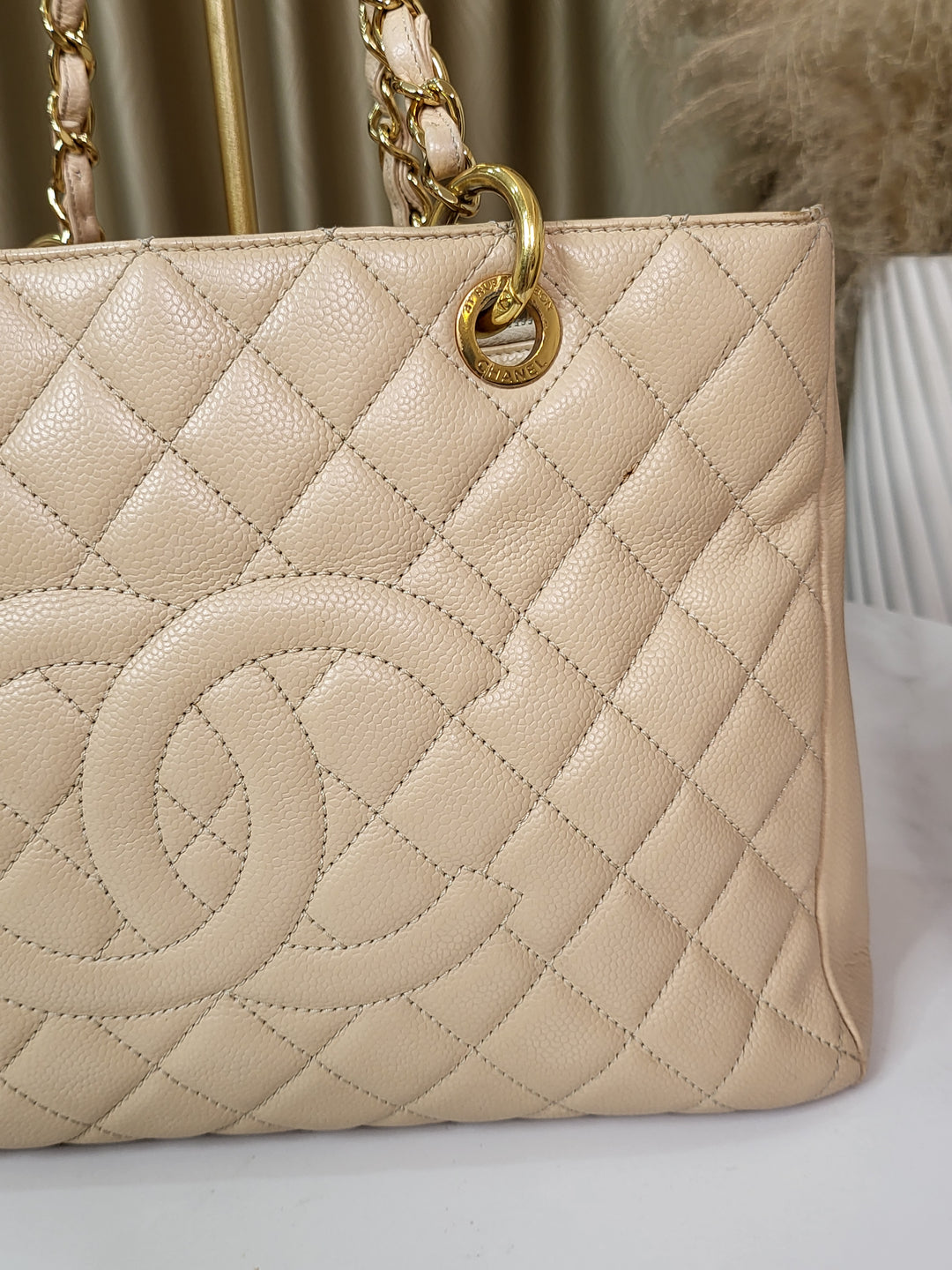 Chanel Caviar Beige Grand Shopping Tote