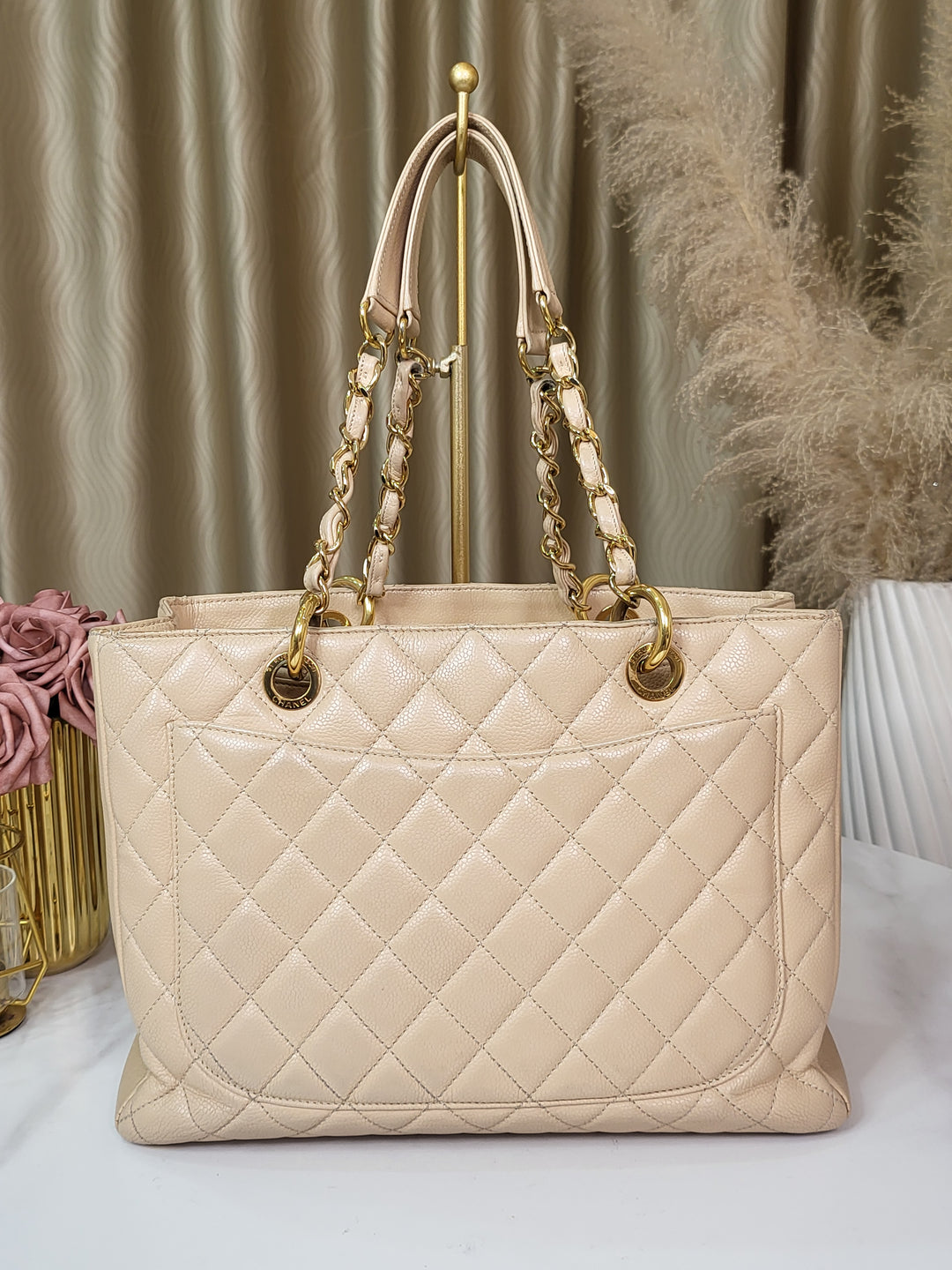 Chanel Caviar Beige Grand Shopping Tote