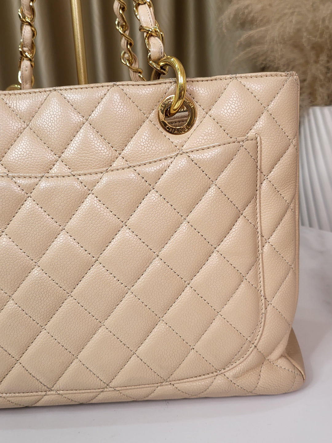 Chanel Caviar Beige Grand Shopping Tote