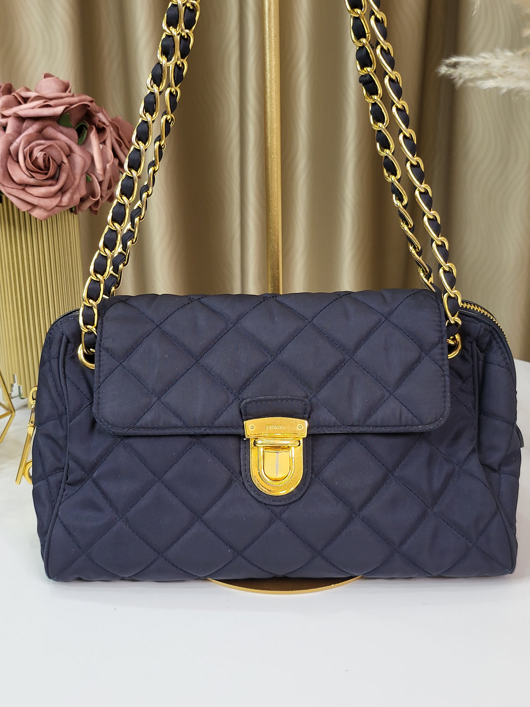 Prada Tessuto Quilted Chain Shoulder Bag