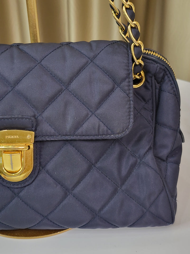 Prada Tessuto Quilted Chain Shoulder Bag