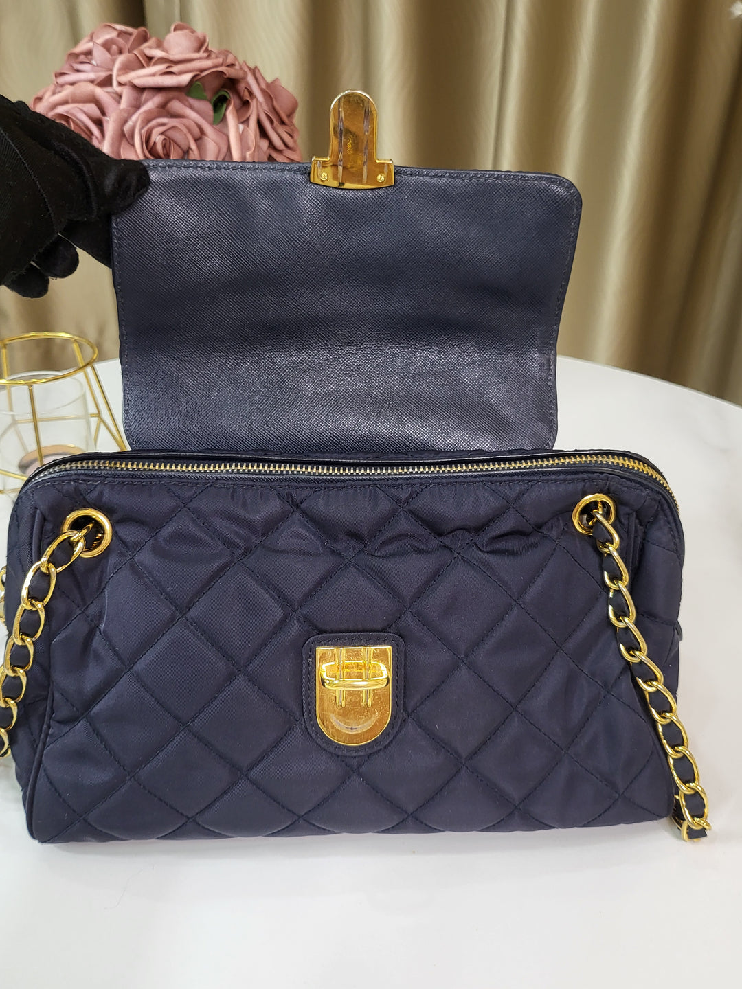 Prada Tessuto Quilted Chain Shoulder Bag