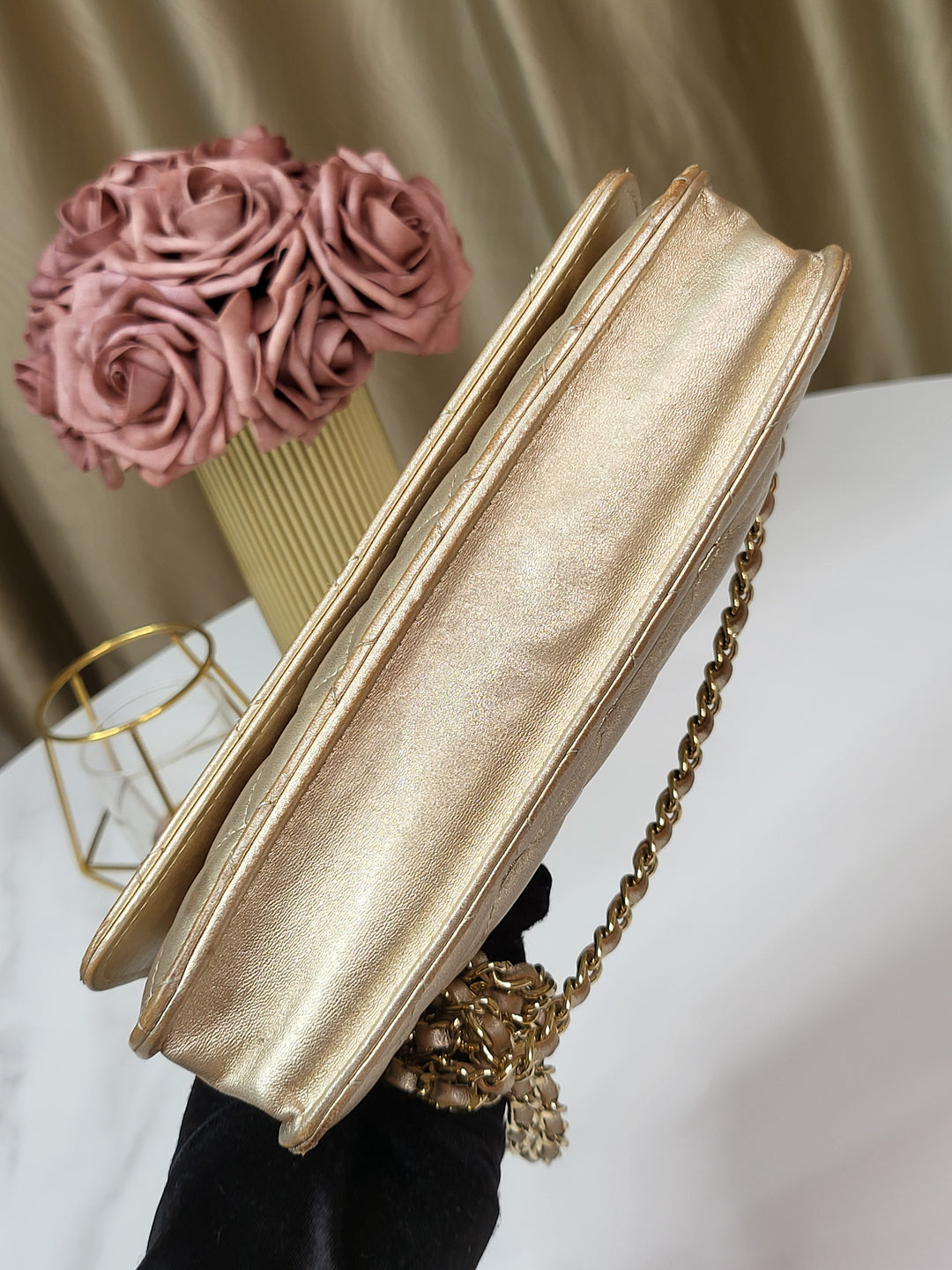 Chanel Lambskin Metallic Gold Wallet On Chain