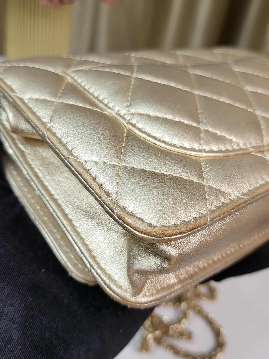 Chanel Lambskin Metallic Gold Wallet On Chain