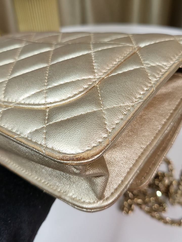 Chanel Lambskin Metallic Gold Wallet On Chain