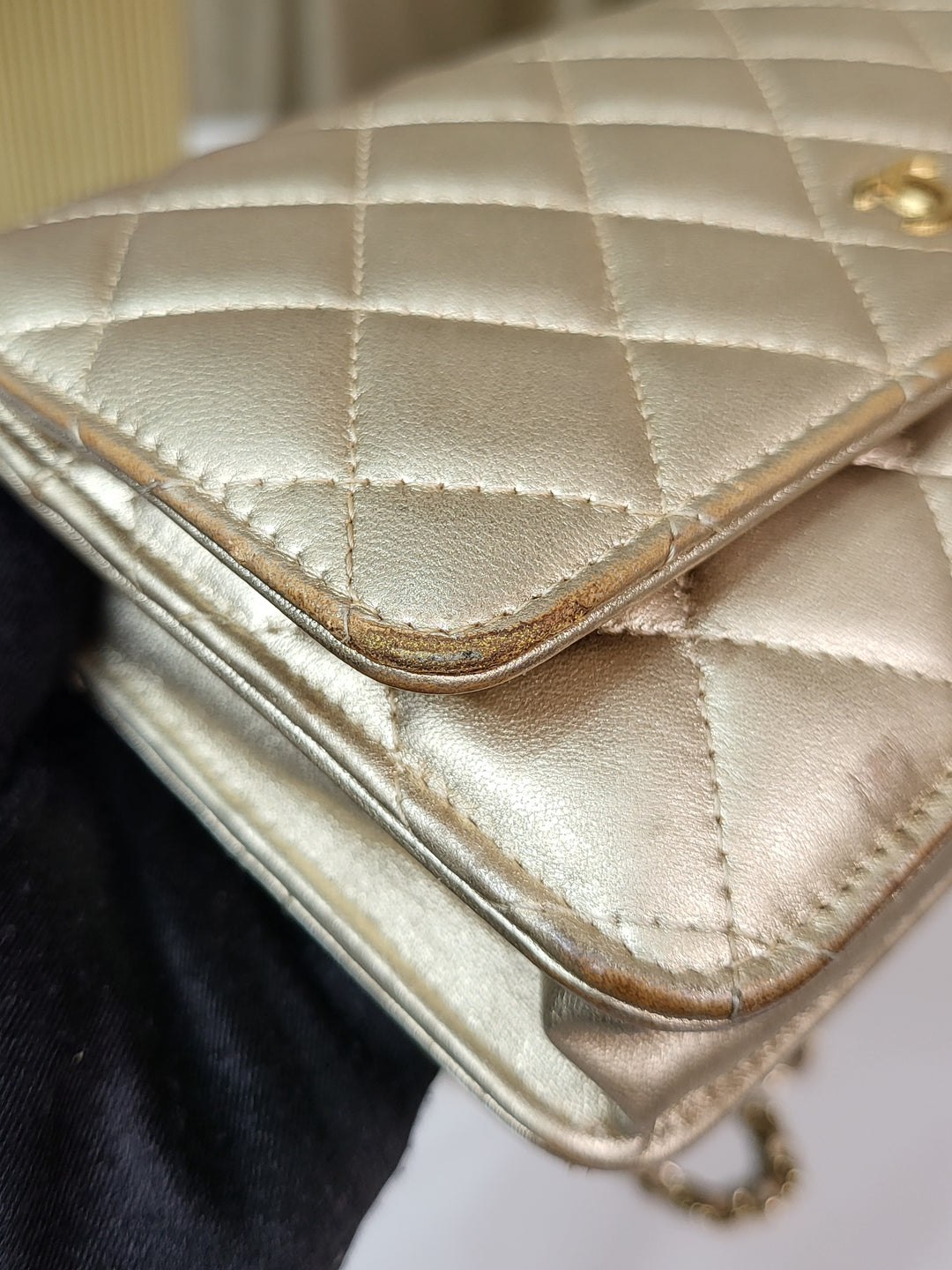Chanel Lambskin Metallic Gold Wallet On Chain