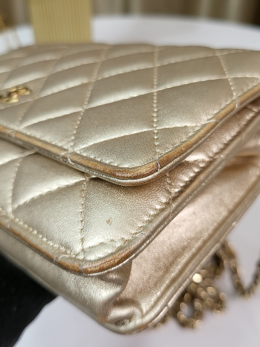 Chanel Lambskin Metallic Gold Wallet On Chain