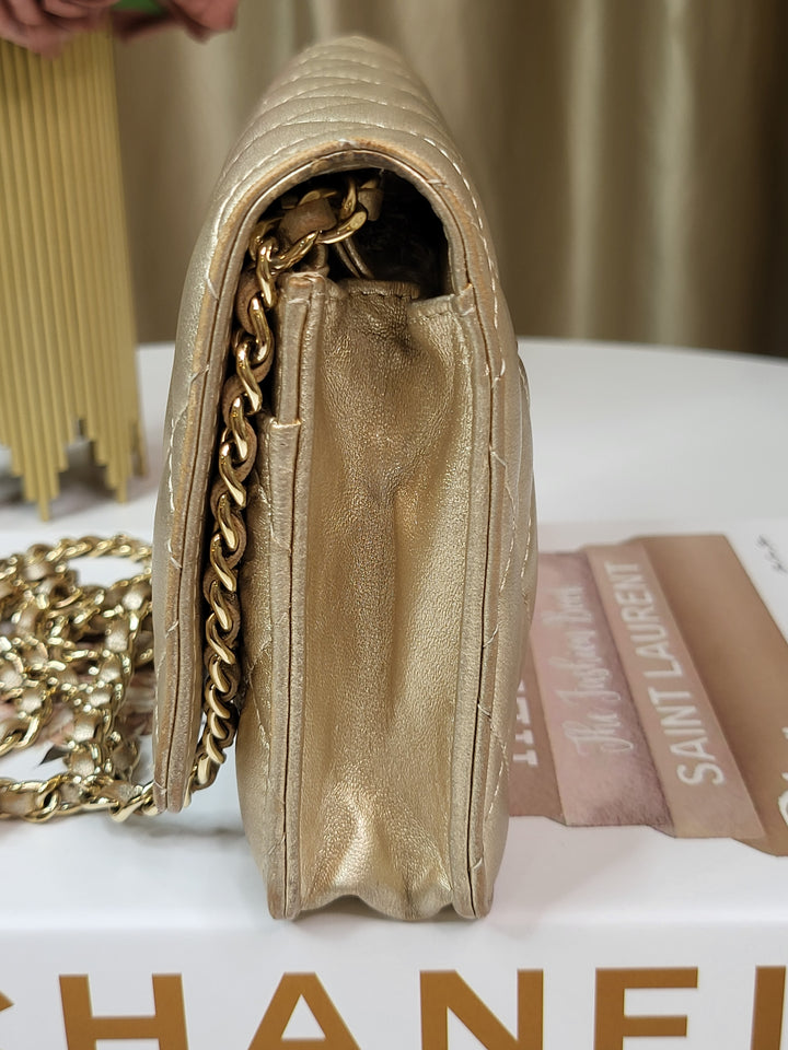 Chanel Lambskin Metallic Gold Wallet On Chain