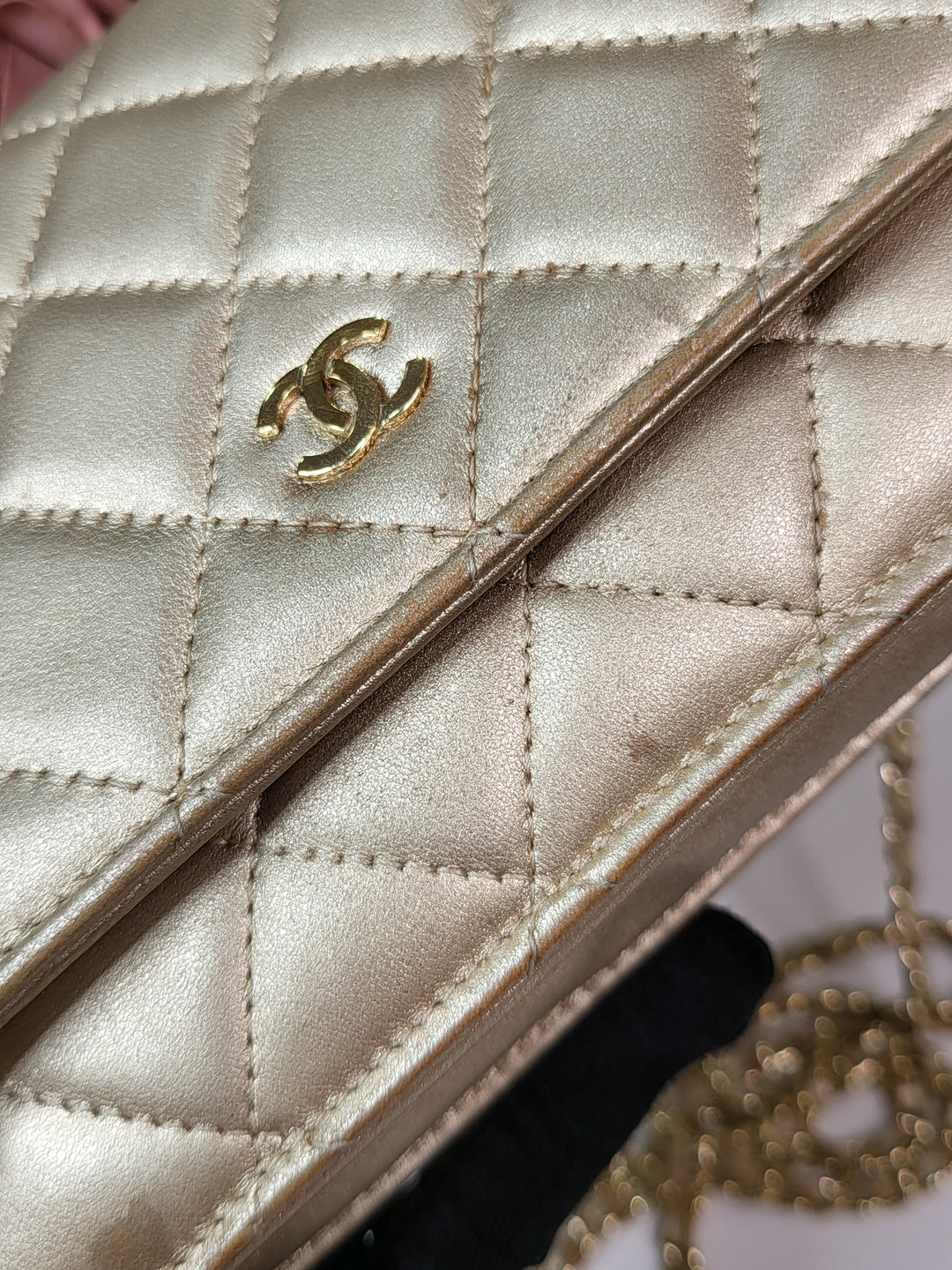 Chanel Lambskin Metallic Gold Wallet On Chain