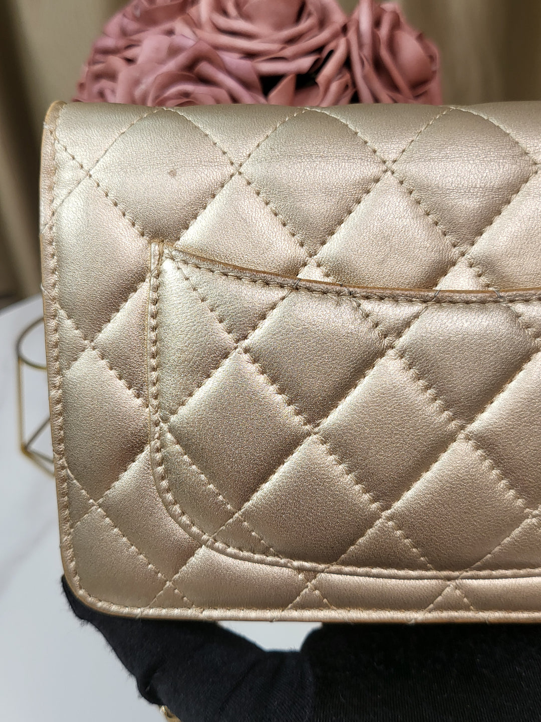 Chanel Lambskin Metallic Gold Wallet On Chain