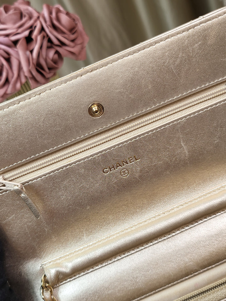 Chanel Lambskin Metallic Gold Wallet On Chain