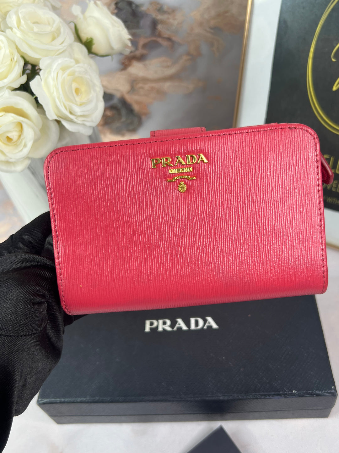 Prada Saffiano Compact Zippy Wallet