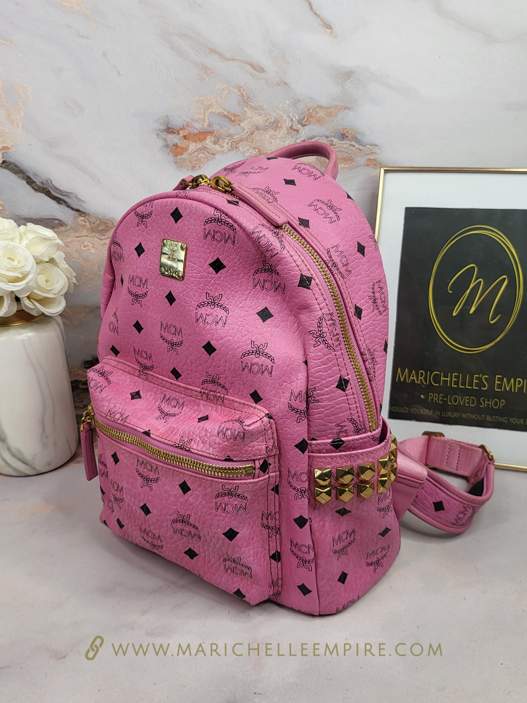 MCM Pink Visetos Backpack