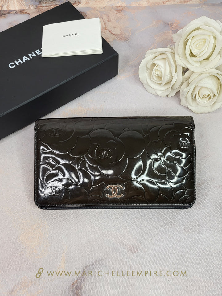 Chanel Patent Camelia Wallet