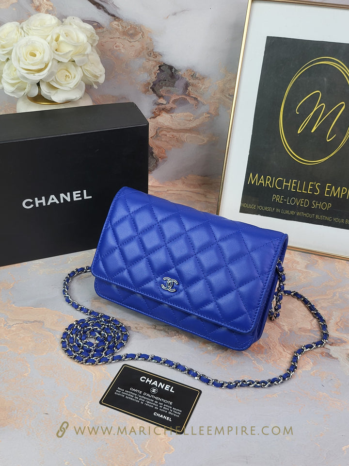 Chanel Lambskin Blue Wallet On Chain