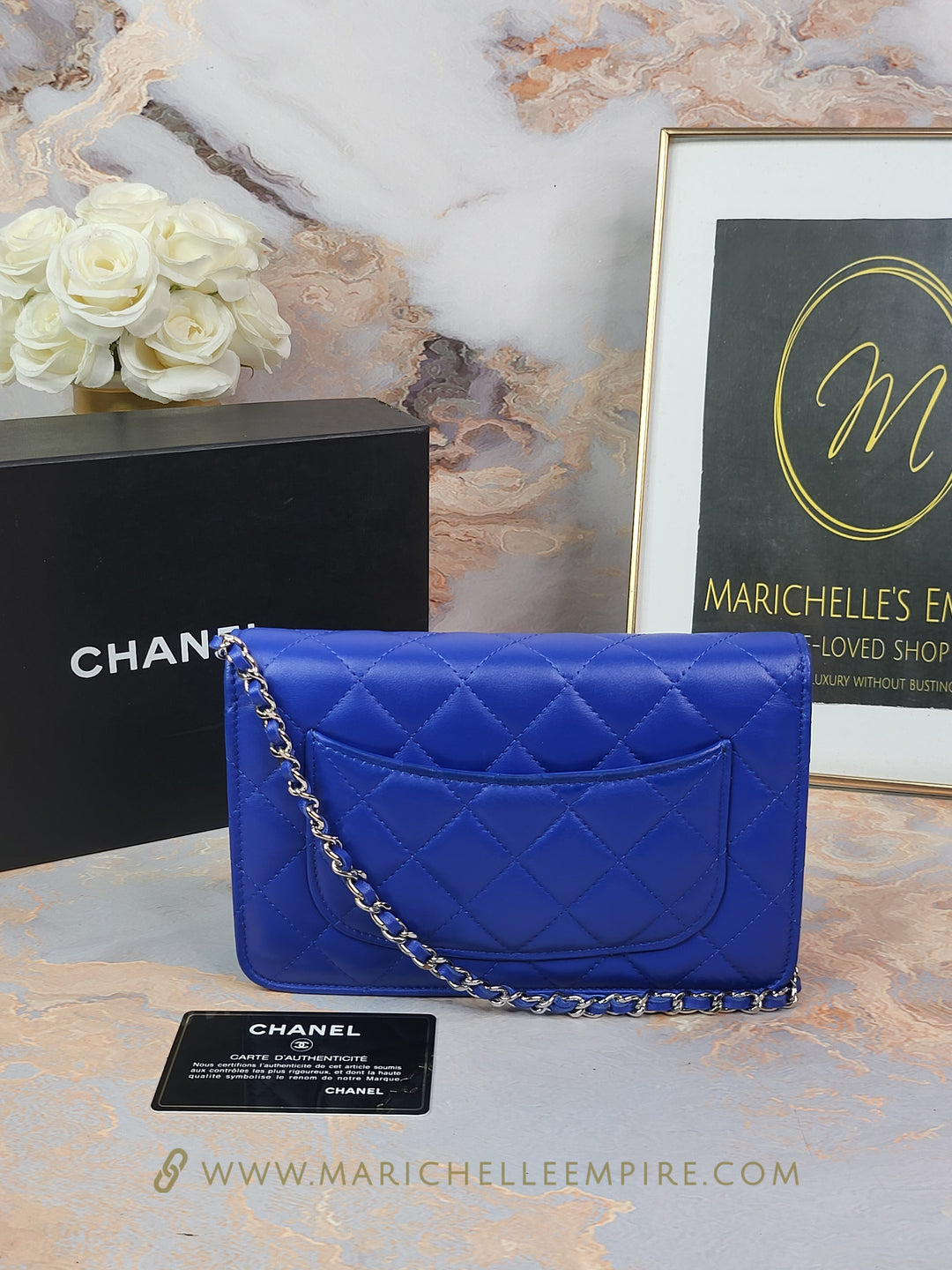 Chanel Lambskin Blue Wallet On Chain