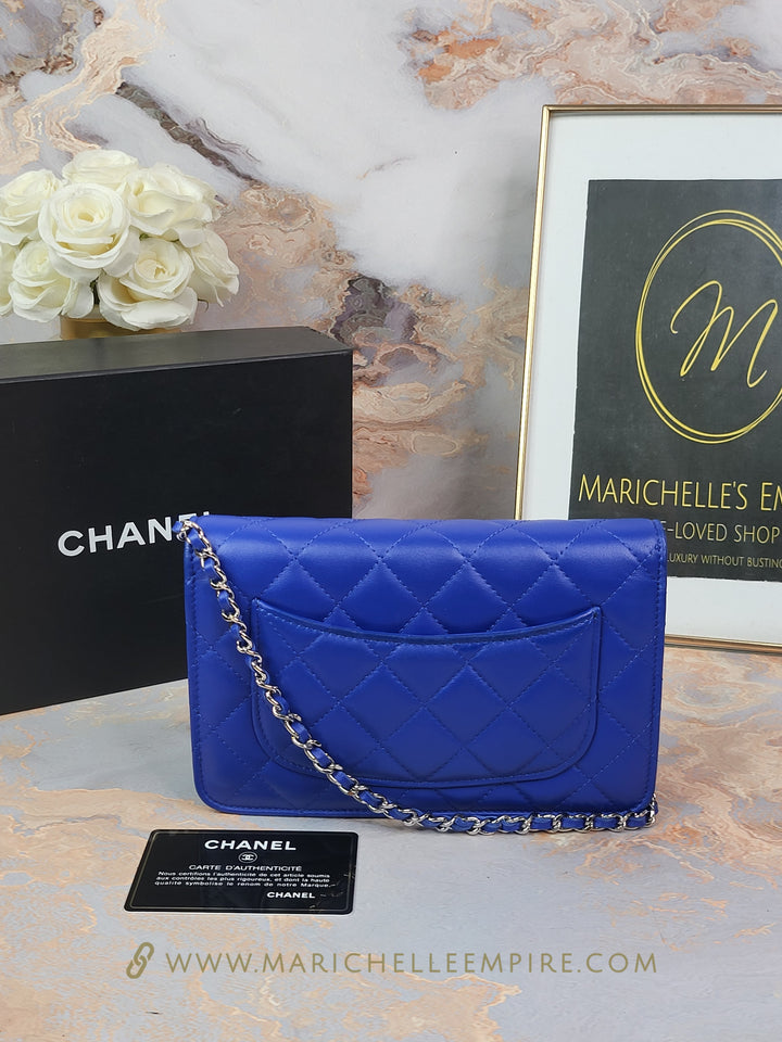 Chanel Lambskin Blue Wallet On Chain