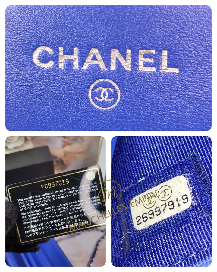 Chanel Lambskin Blue Wallet On Chain