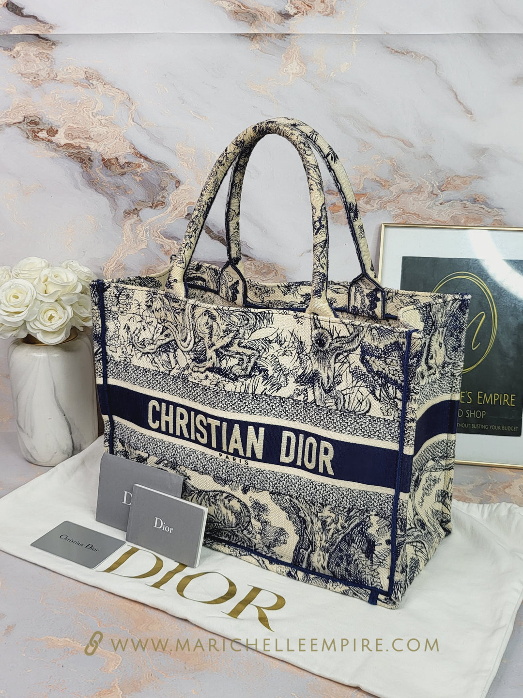 Dior Book Tote Medium Navy Toile de Jouy