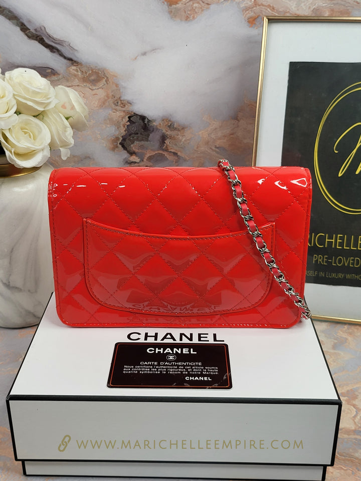 Chanel Patent Coral Wallet On Chain