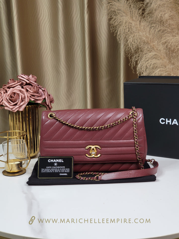 Chanel Calfskin Diagonal Quilt Flap