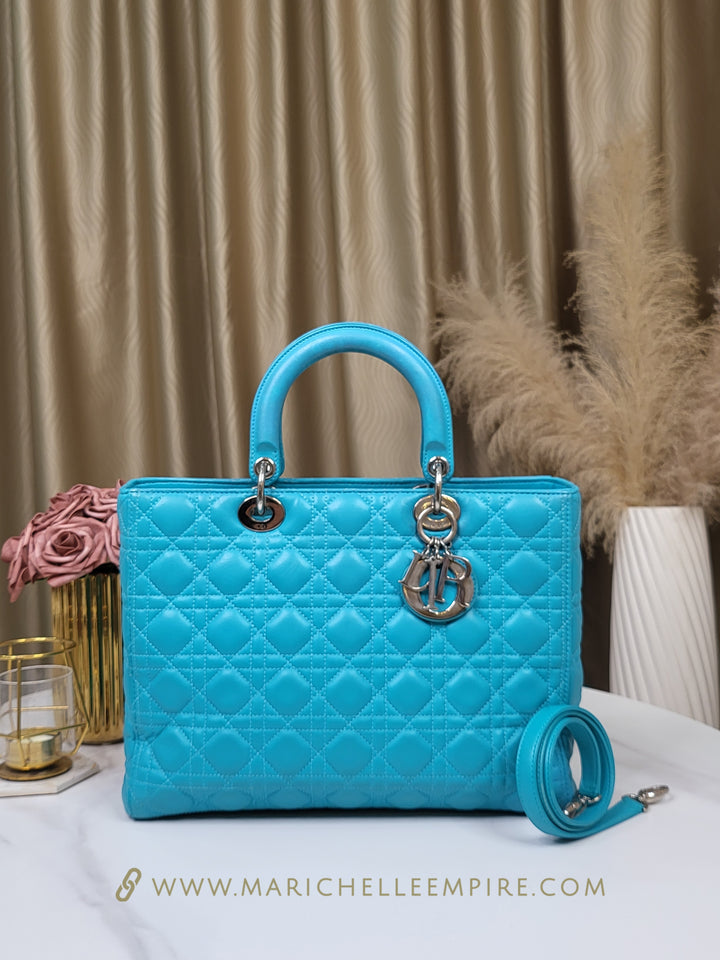 Dior Lambskin Lady Dior Large Turquoise