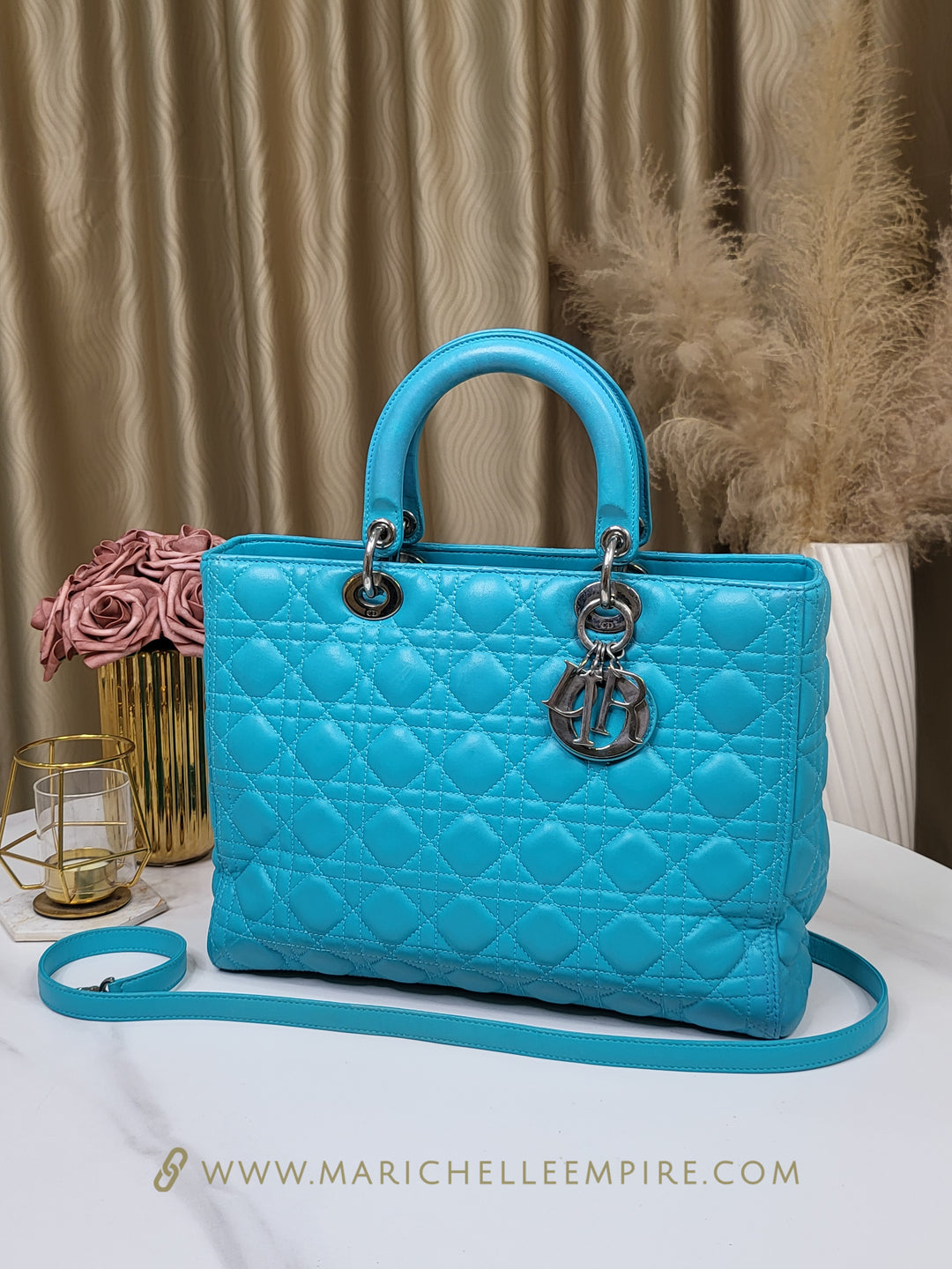 Dior Lambskin Lady Dior Large Turquoise