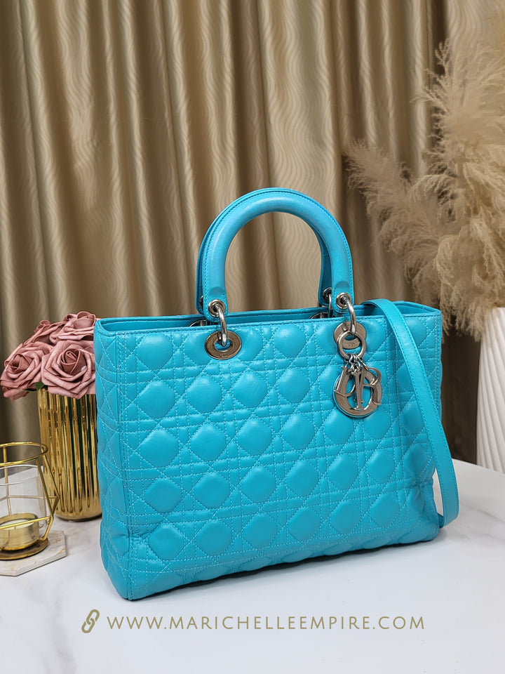 Dior Lambskin Lady Dior Large Turquoise