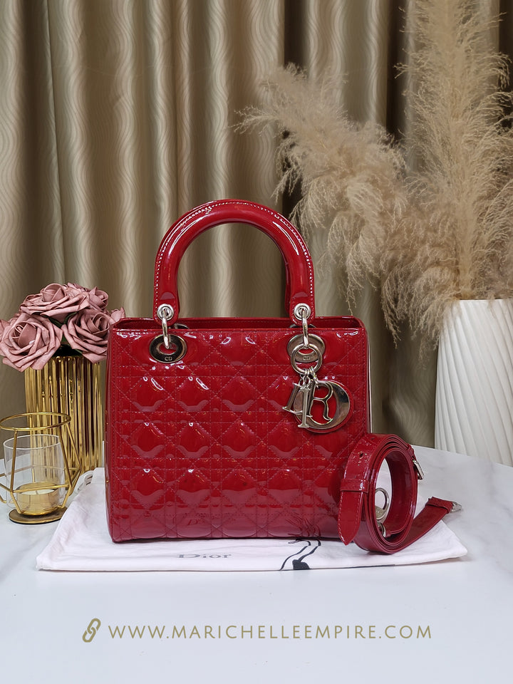 Dior Patent Lady Dior Medium Red