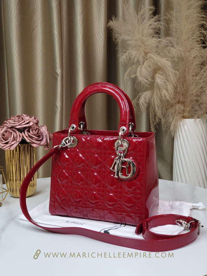 Dior Patent Lady Dior Medium Red