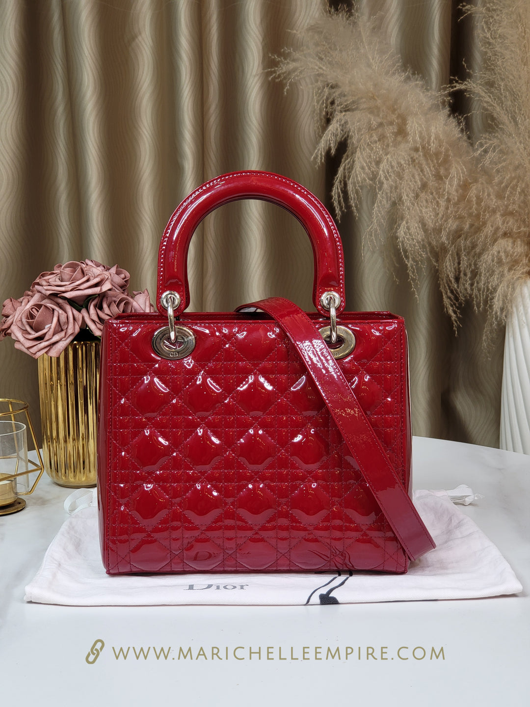 Dior Patent Lady Dior Medium Red