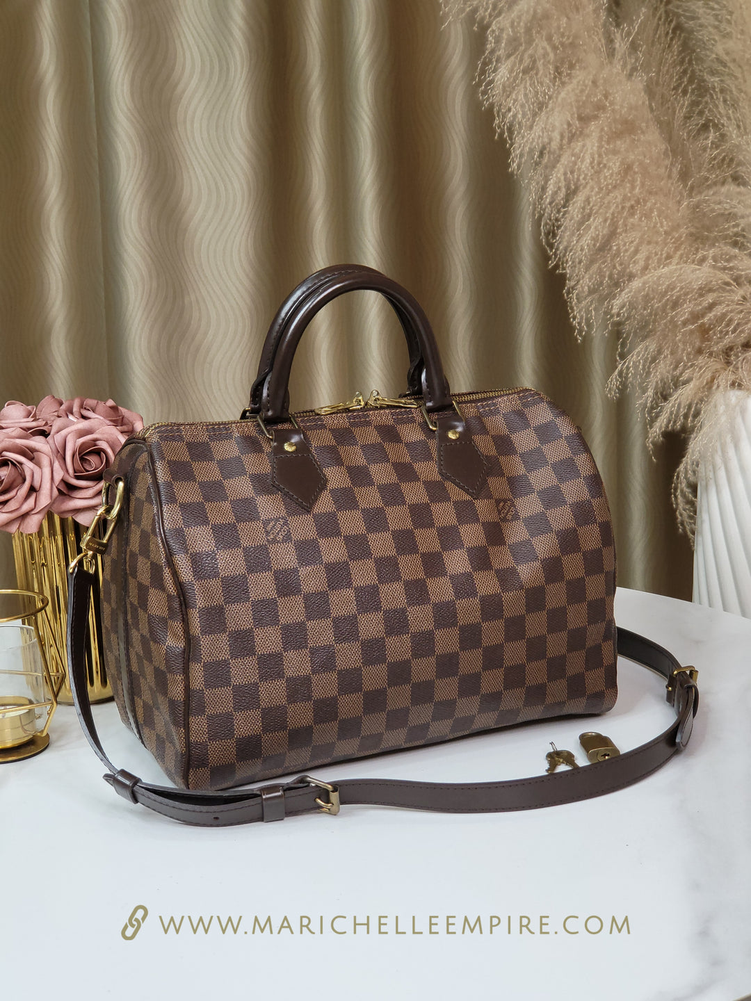 Louis Vuitton Damier Ebene Speedy 30 Bandouliere 30