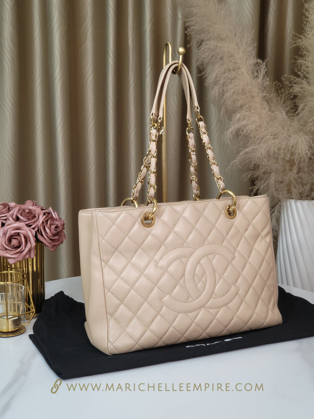 Chanel Caviar Beige Grand Shopping Tote