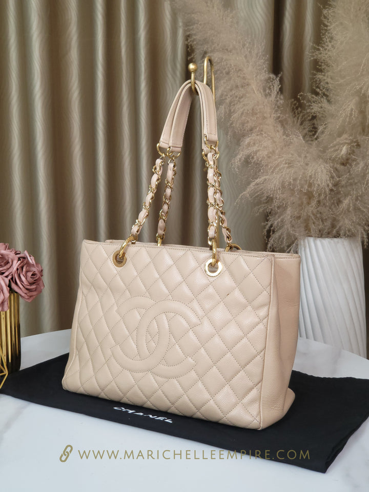 Chanel Caviar Beige Grand Shopping Tote