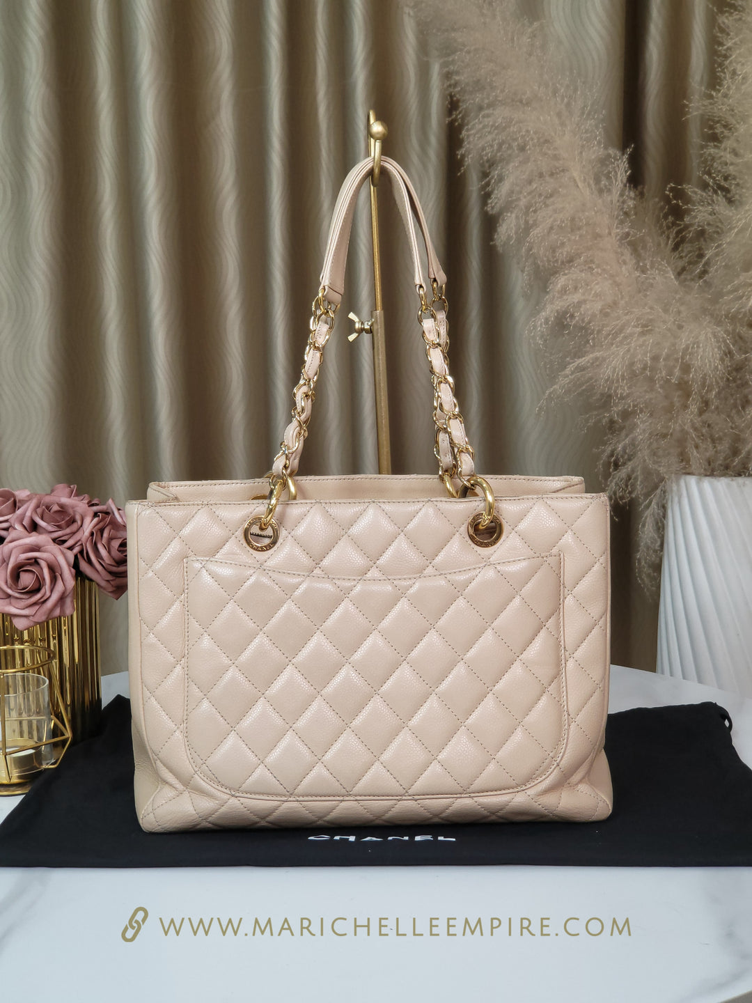 Chanel Caviar Beige Grand Shopping Tote