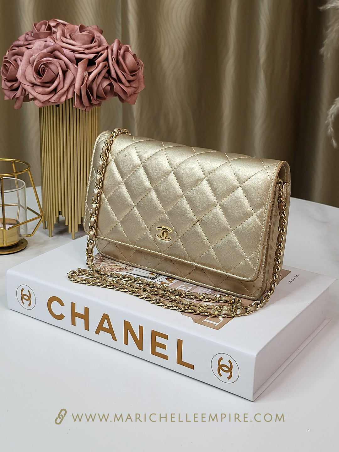 Chanel Lambskin Metallic Gold Wallet On Chain