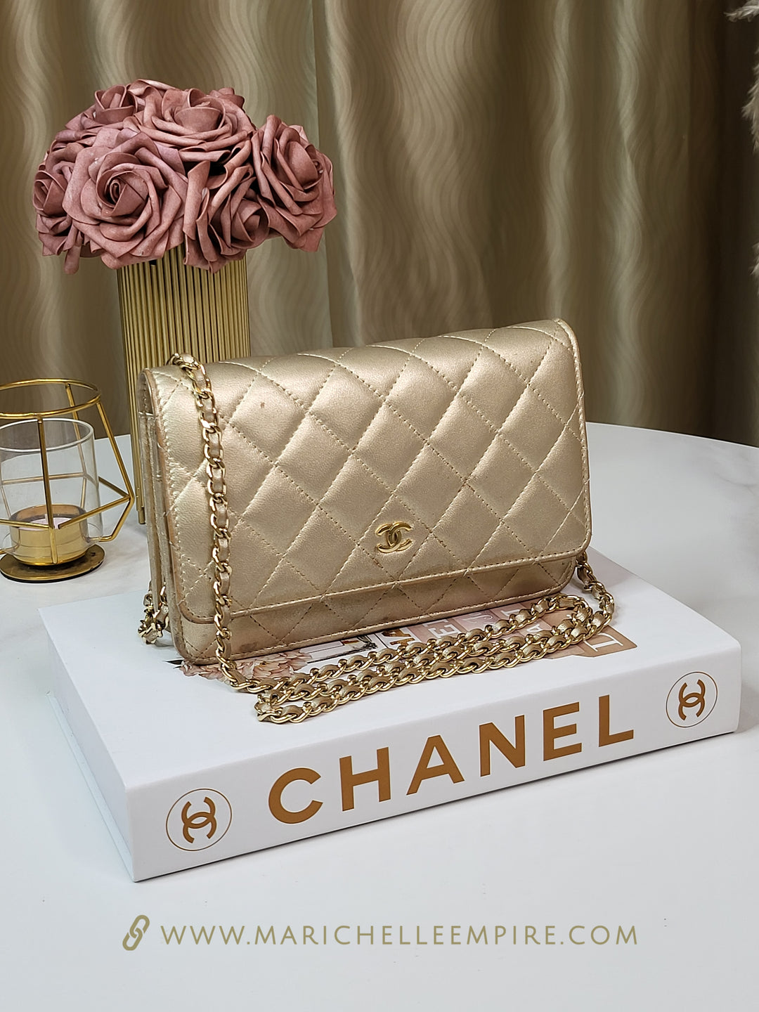 Chanel Lambskin Metallic Gold Wallet On Chain