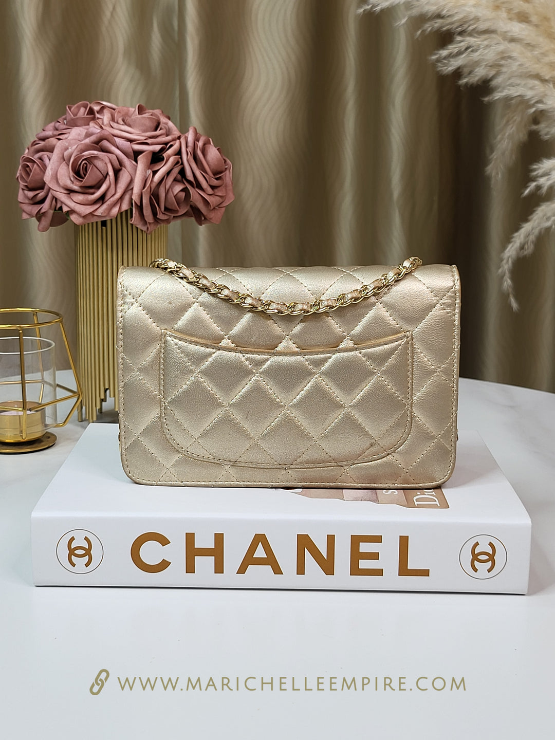 Chanel Lambskin Metallic Gold Wallet On Chain