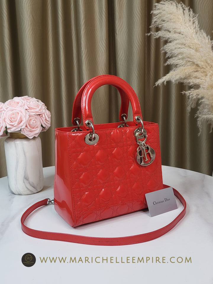 Dior Patent Lady Dior Medium Red