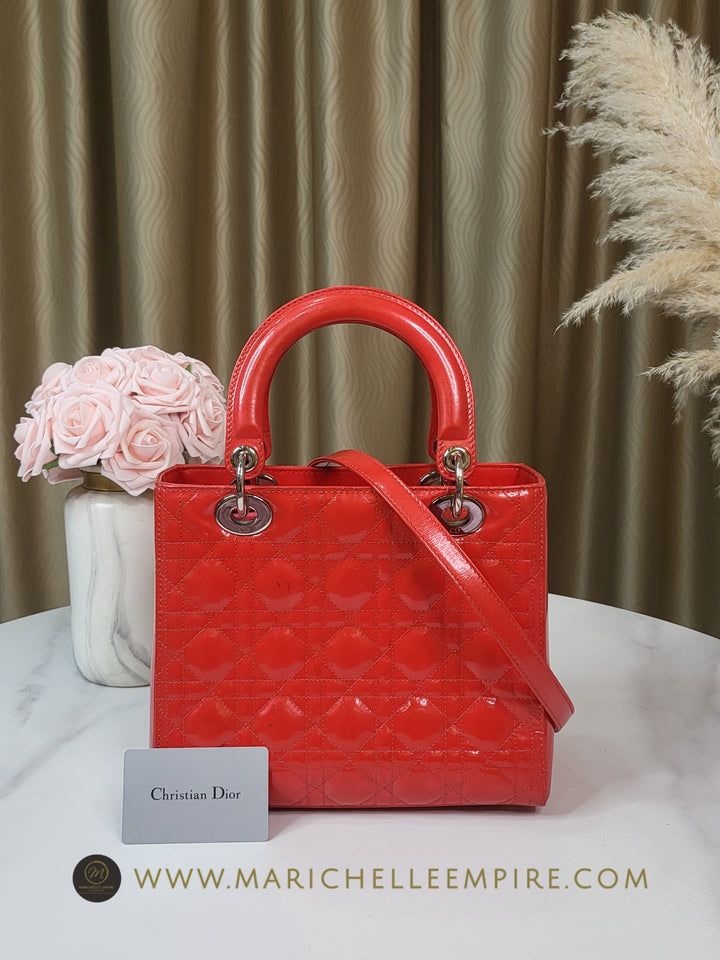 Dior Patent Lady Dior Medium Red