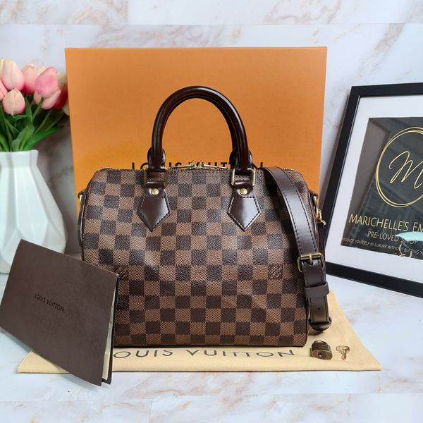 LOUISVUITTON Damier Ebene Speedy 25 Bandouliere - Marichelle's Empire 