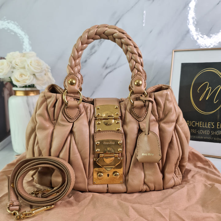 Miu Miu Brown Matelasse Bauletto Aperto Satchel Beige - Marichelle's Empire 