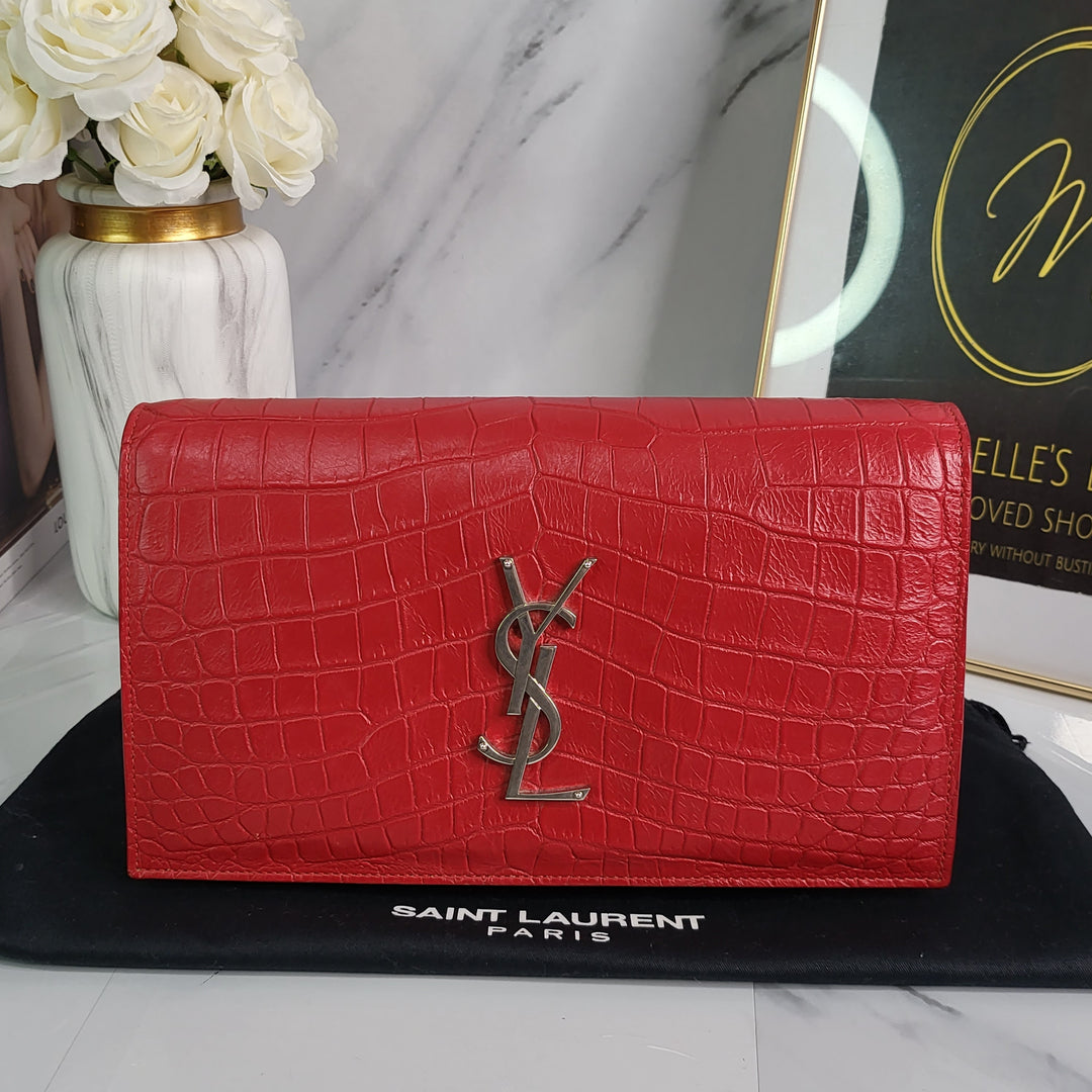 Saint Laurent Red Croc Embossed Kate Clutch – Marichelle's Empire