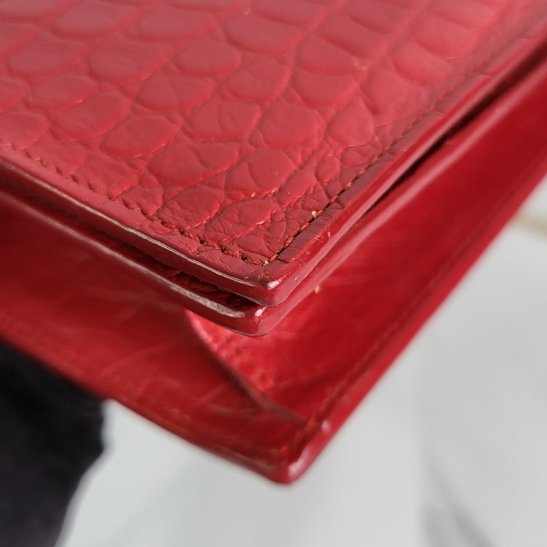 Saint Laurent Red Croc Embossed Kate Clutch - Marichelle's Empire 