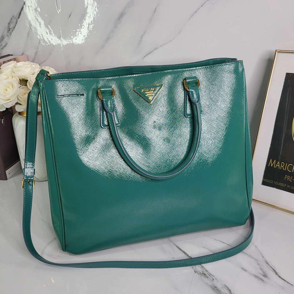 Prada Enamel Turquoise Lux Tote Bag - Marichelle's Empire 