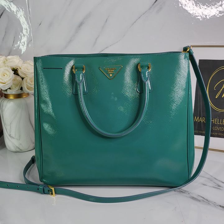 Prada Enamel Turquoise Lux Tote Bag - Marichelle's Empire 