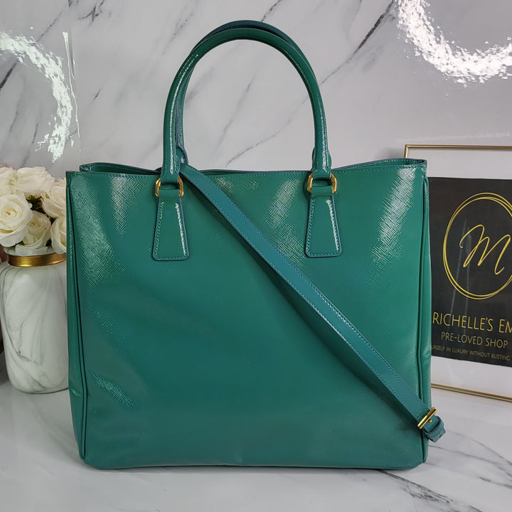 Prada Enamel Turquoise Lux Tote Bag - Marichelle's Empire 